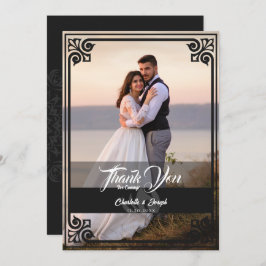 Moderne Art Deco Zwart Zwaan Foto Bruiloft Bedankkaart