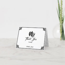 Moderne Art Deco Zwart Zwaan Foto Bruiloft Bedankkaart