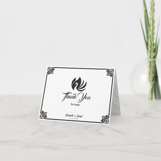 Moderne Art Deco Zwart Zwaan Foto Bruiloft Bedankkaart (Voorkant)