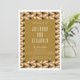 Moderne Art Deco Zwarte Blush Gouden Trouw Kaart