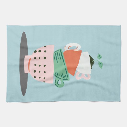 Moderne Art Gestapelde bekers en Plant Theedoek (Horizontaal)