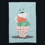 Moderne Art Gestapelde bekers en Plant Theedoek<br><div class="desc">Moderne kunst van gestapelde bekertjes met een bekertje dat als een plant pot wordt gebruikt.</div>