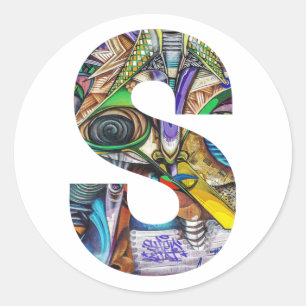 Moderne Art Graffiti Monogram Initiaal Letter S Ronde Sticker