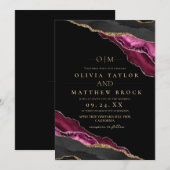 Moderne Art Maroon Zwart Gouden Agaat Trouwen Kaart (Voorkant / Achterkant)