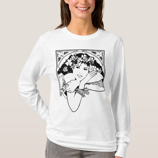 Moderne Art nouveau style shamrock girl pop art T-shirt (Voorkant)