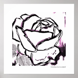 Moderne Art Roos Black White Paarse Waterverf Poster