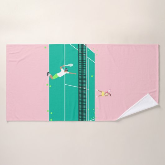 Moderne Art Tennis Match Player roze Groen Badhanddoek (Badhanddoek)