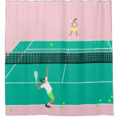 Moderne Art Tennis Match Player roze Groen Douchegordijn (Voorkant)