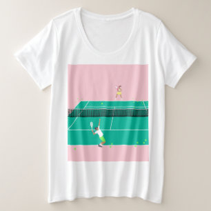 Moderne Art Tennis Match Player roze Groen Grote Maat T-shirt