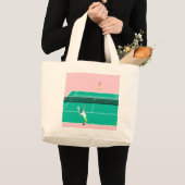 Moderne Art Tennis Match Player roze Groen Grote Tote Bag (Voorkant (product))