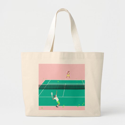 Moderne Art Tennis Match Player roze Groen Grote Tote Bag (Voorkant)