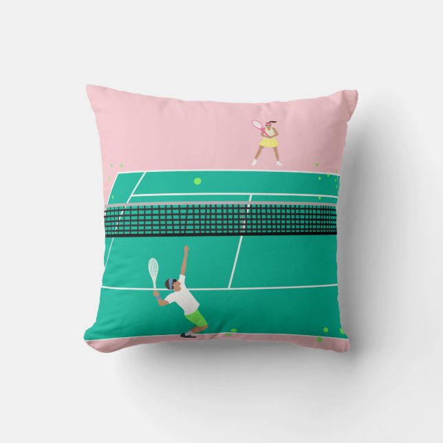 Moderne Art Tennis Match Player roze Groen Kussen (Voorkant)