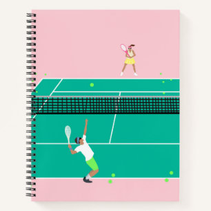 Moderne Art Tennis Match Player roze Groen Notitieboek