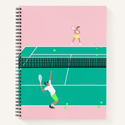 Moderne Art Tennis Match Player roze Groen Notitieboek (Voorkant)