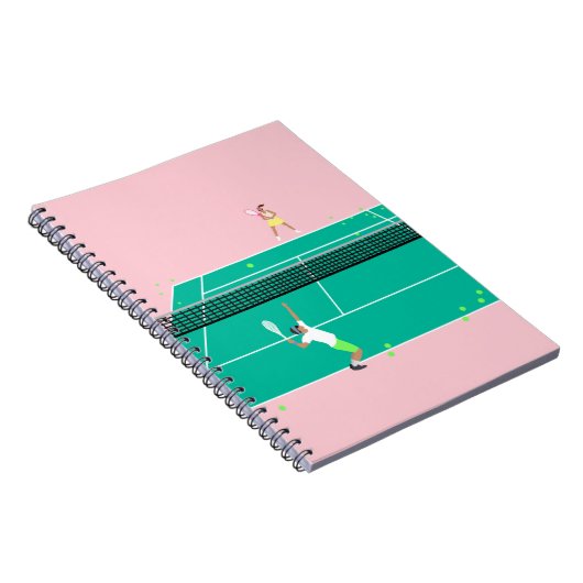 Moderne Art Tennis Match Player roze Groen Notitieboek (Rechterzijde)