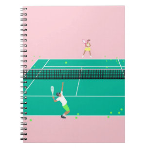 Moderne Art Tennis Match Player roze Groen Notitieboek
