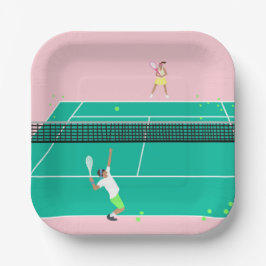 Moderne Art Tennis Match Player roze Groen Papieren Bordje
