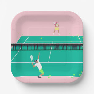 Moderne Art Tennis Match Player roze Groen Papieren Bordje