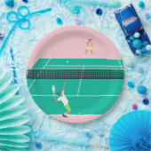 Moderne Art Tennis Match Player roze Groen Papieren Bordje (Feest)