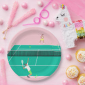 Moderne Art Tennis Match Player roze Groen Papieren Bordje (Feest)
