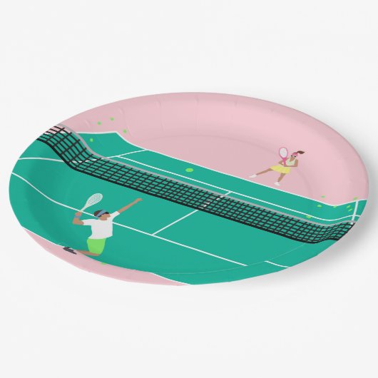 Moderne Art Tennis Match Player roze Groen Papieren Bordje (Gekanteld)