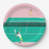 Moderne Art Tennis Match Player roze Groen Papieren Bordje (Voorkant)