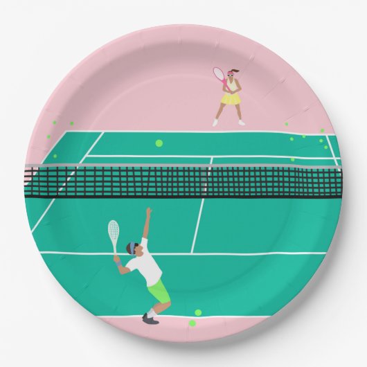 Moderne Art Tennis Match Player roze Groen Papieren Bordje (Voorkant)
