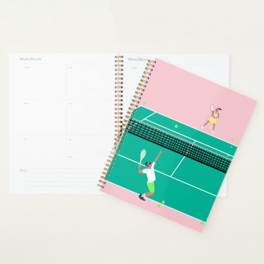 Moderne Art Tennis Match Player roze Groen Planner (Display)
