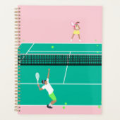 Moderne Art Tennis Match Player roze Groen Planner (Voorkant)