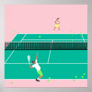 Moderne Art Tennis Match Player roze Groen Poster