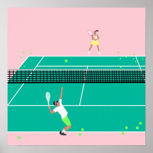 Moderne Art Tennis Match Player roze Groen Poster (Voorkant)