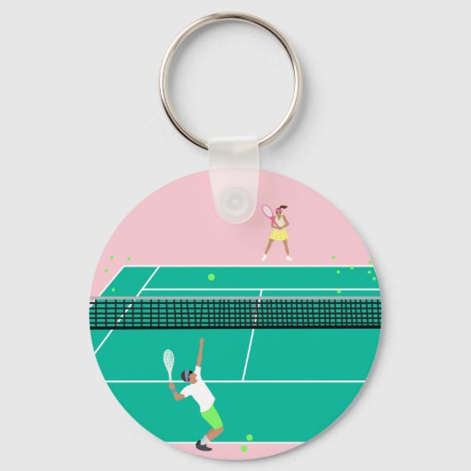 Moderne Art Tennis Match Player roze Groen Sleutelhanger (Voorkant)