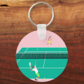 Moderne Art Tennis Match Player roze Groen Sleutelhanger (Voorkant)