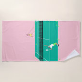 Moderne Art Tennis Match Player roze Groen Strandlaken (Voorkant)