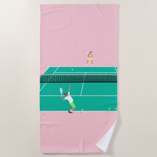 Moderne Art Tennis Match Player roze Groen Strandlaken (Voorkant)