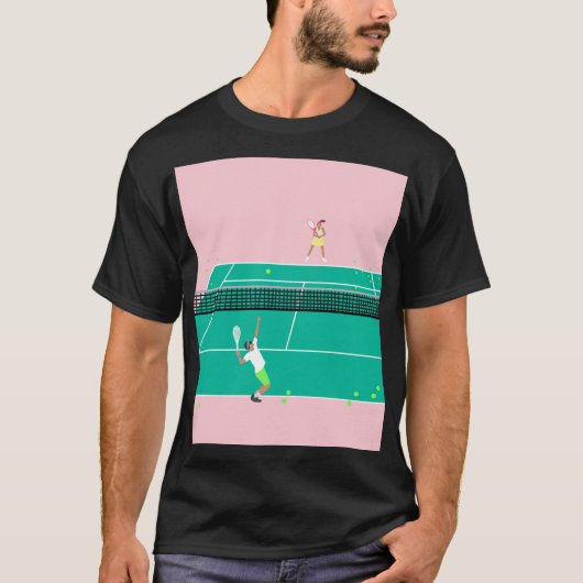 Moderne Art Tennis Match Player roze Groen T-shirt (Voorkant)