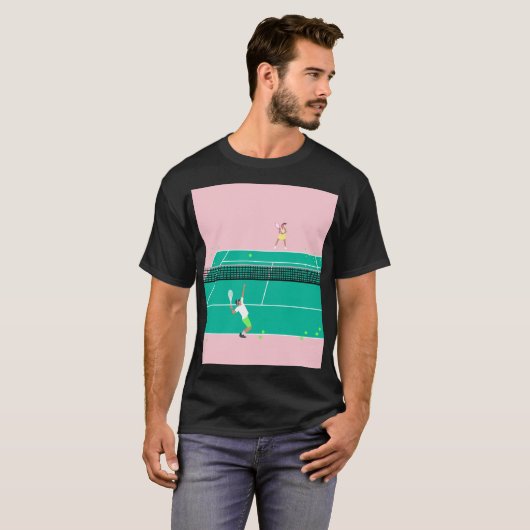 Moderne Art Tennis Match Player roze Groen T-shirt (Voorkant volledig)