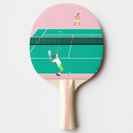 Moderne Art Tennis Match Player roze Groen Tafeltennisbatje (Voorkant)