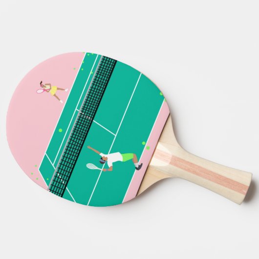 Moderne Art Tennis Match Player roze Groen Tafeltennisbatje (Zijkant)