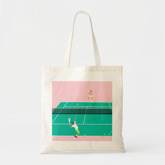 Moderne Art Tennis Match Player roze Groen Tote Bag (Voorkant)