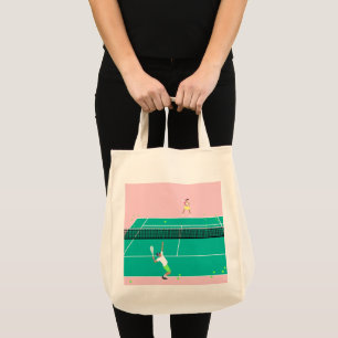 Moderne Art Tennis Match Player roze Groen Tote Bag