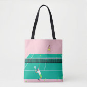 Moderne Art Tennis Match Player roze Groen Tote Bag (Voorkant)