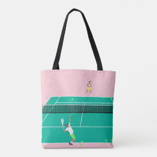 Moderne Art Tennis Match Player roze Groen Tote Bag