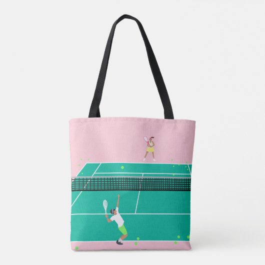 Moderne Art Tennis Match Player roze Groen Tote Bag (Achterkant)