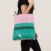 Moderne Art Tennis Match Player roze Groen Tote Bag (Dichtbij)