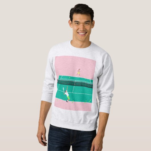 Moderne Art Tennis Match Player roze Groen Trui (Voorkant volledig)