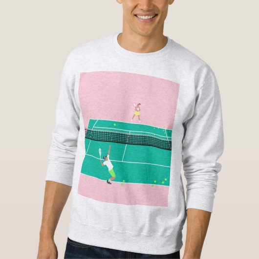 Moderne Art Tennis Match Player roze Groen Trui (Voorkant)