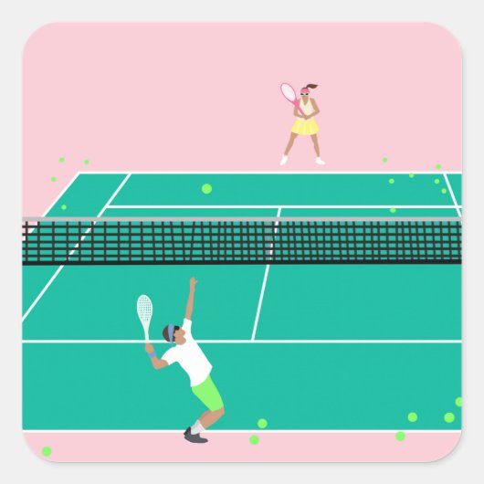 Moderne Art Tennis Match Player roze Groen Vierkante Sticker (Voorkant)