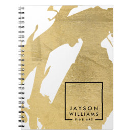Moderne Artiest Abstract Faux Gold Brushstrokes Notitieboek