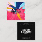 Moderne artiest roze abstracte kunstverf minimalis vierkante visitekaartje (Voorkant / Achterkant)